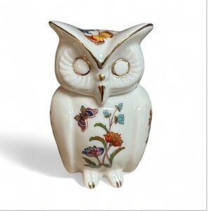 Ardco Owl Box Porcelain Figurine Floral Butterfly Motif Cottagecore Farmhouse